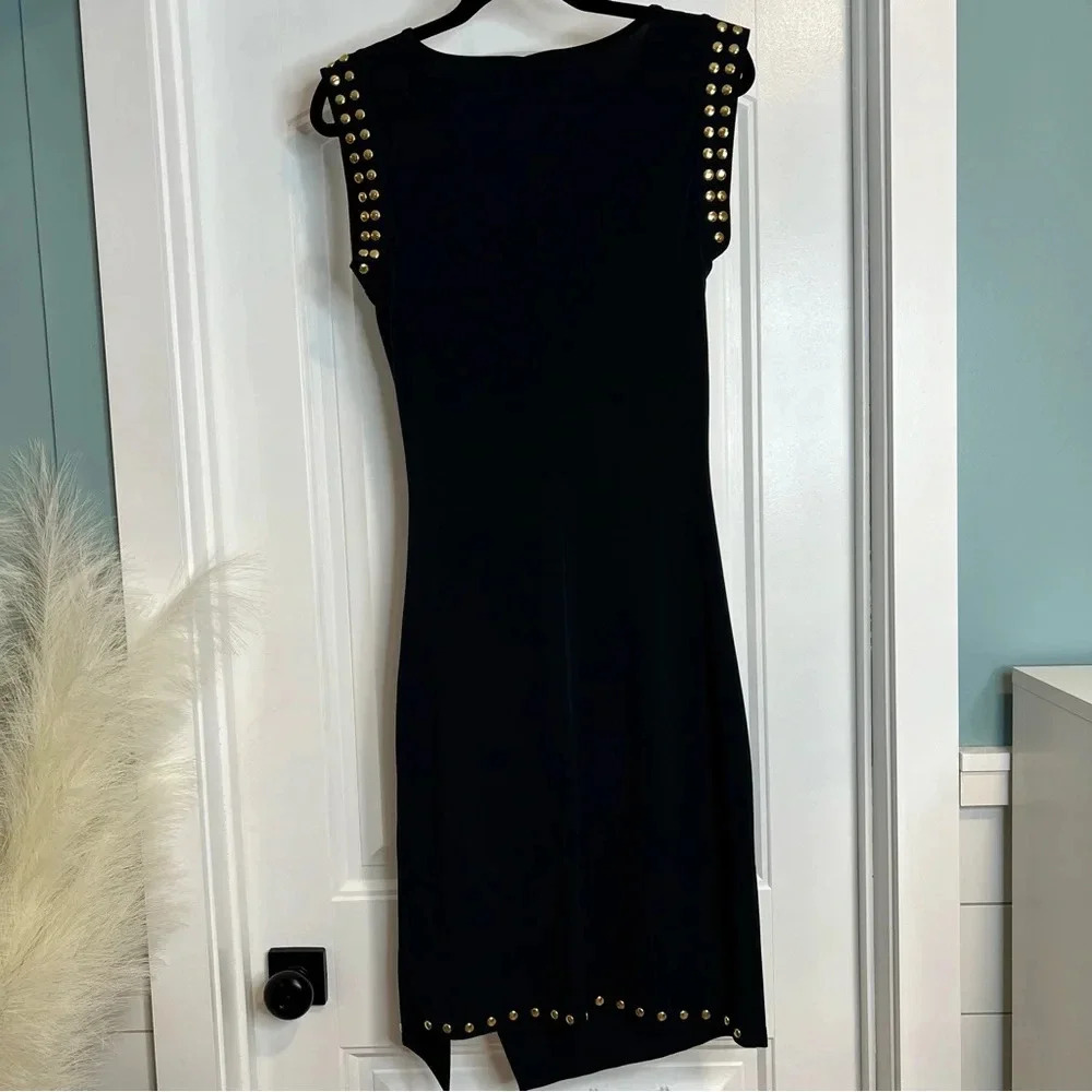 Michael Kors Navy Body Con Midi Dress w/Gold Studding. Size‎ Small. - Picture 4 of 11